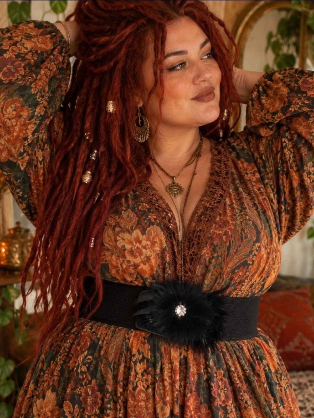 4/$15 Black Feather Statement Waist Belt Plus Size Stretch Boho Whimsigoth Y2K